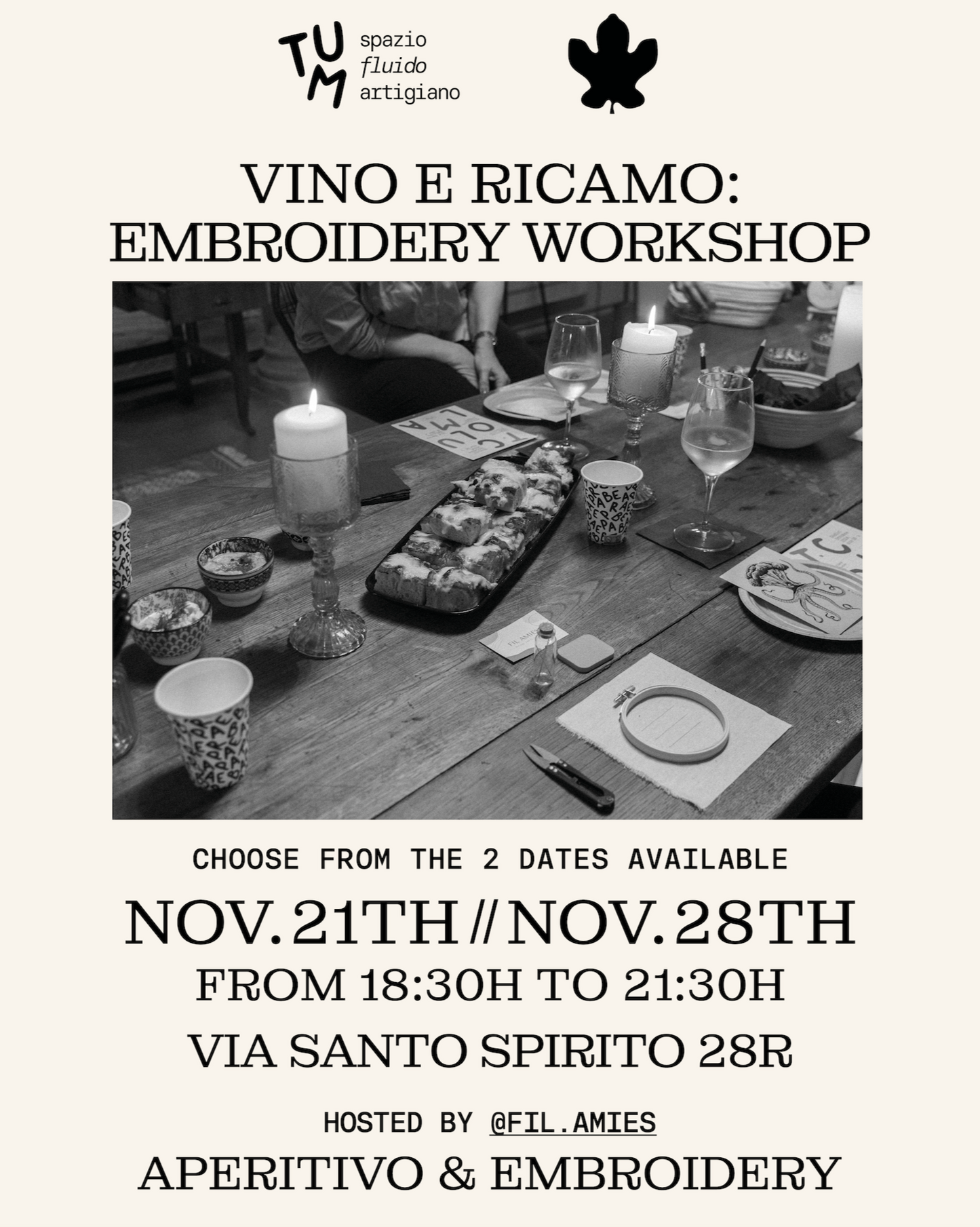 Vino e Ricamo: Embroidery Workshop - 21/11 e 28/11
